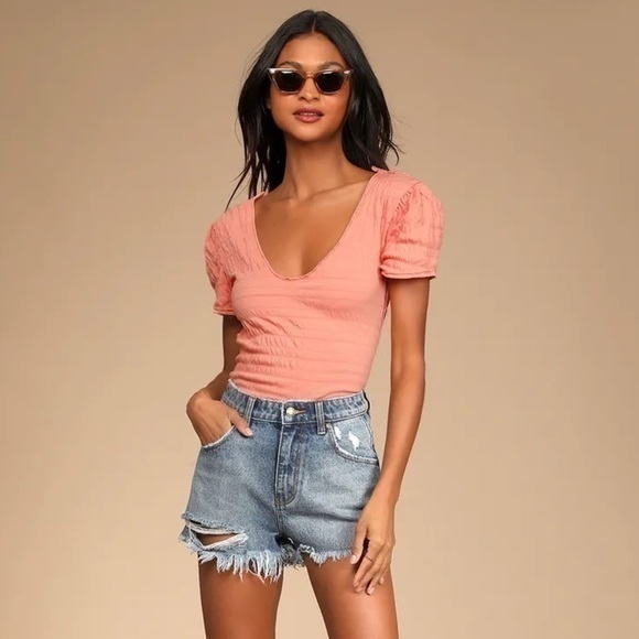 Free People Tops - Free People Sugar Cube Womens Tee Shirt coral pink size xsmall smocked